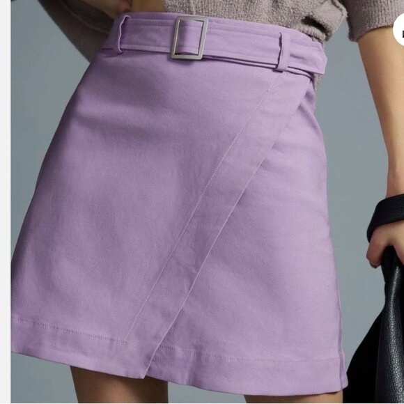 Anthropologie Maeve Belted Faux Wrap Mini Skirt - Lavender - US10, US12 - NWT - Picture 1 of 8